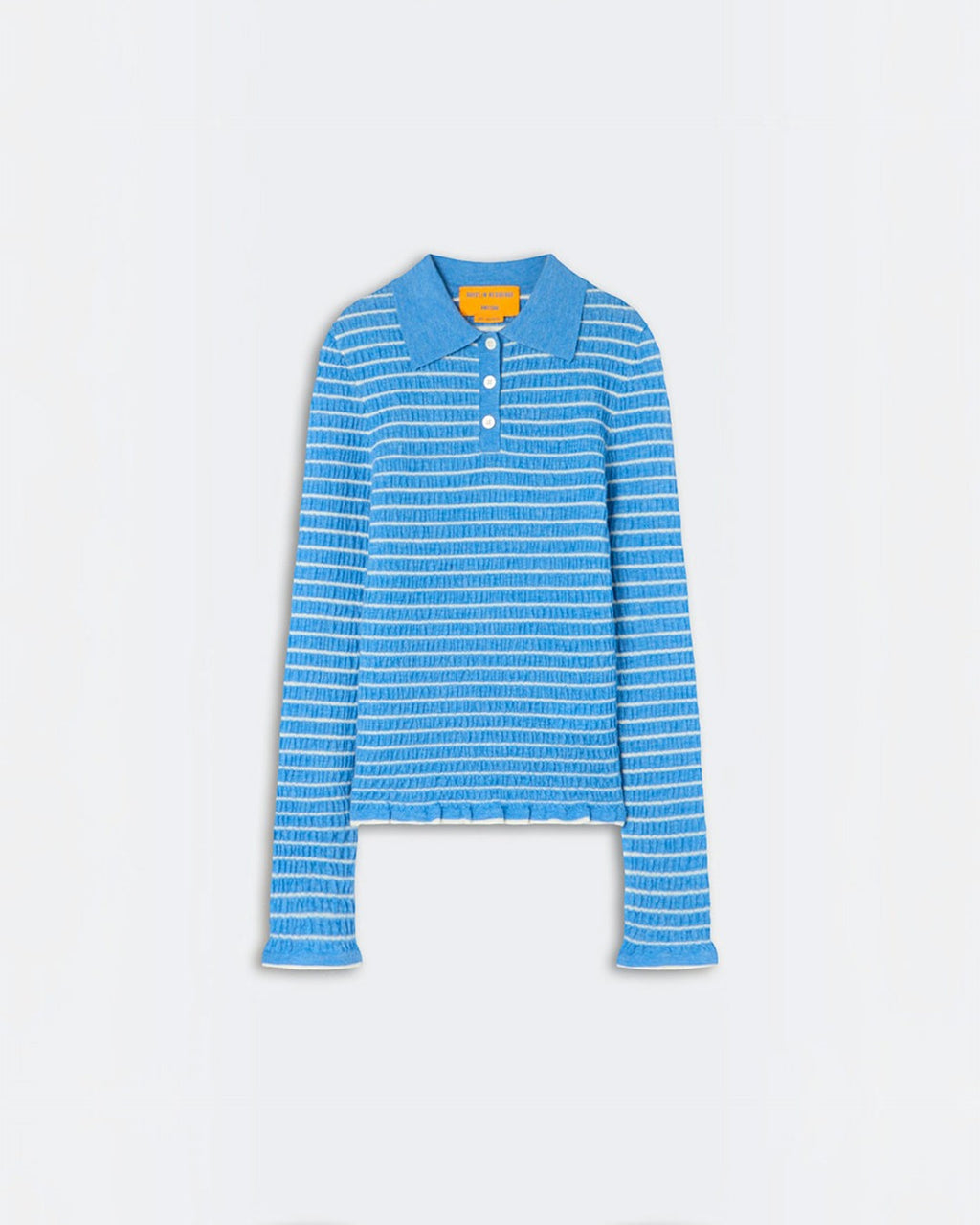Guest In Residence - Smocked Shrunken Polo Shirt - Delft Blue & Cream