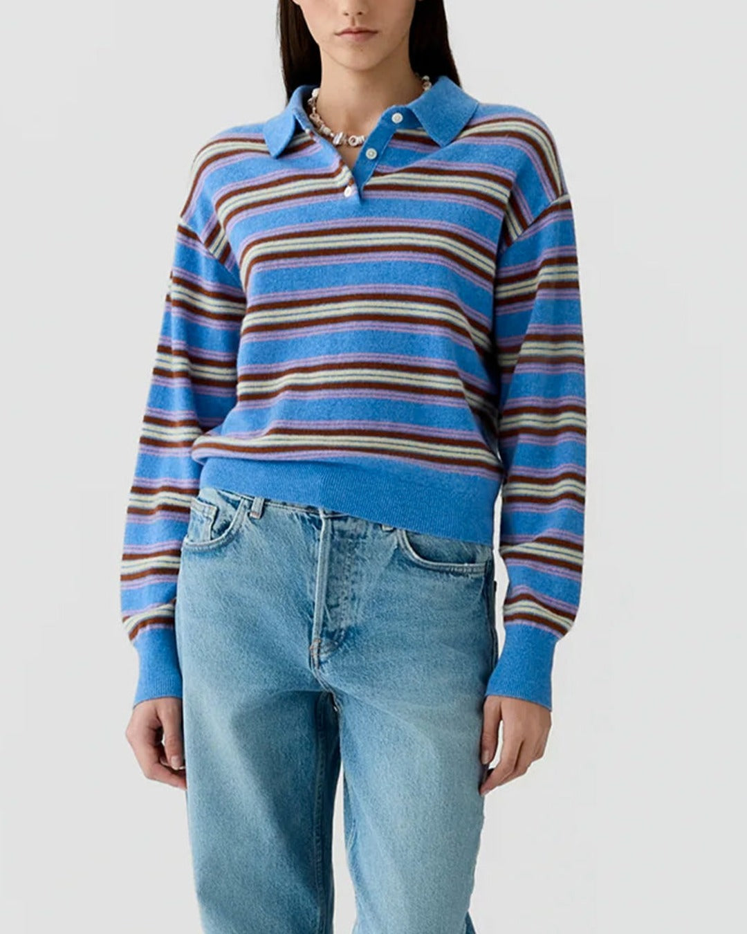 Guest In Residence - Collegiate Striped Polo - Delft Blue Combo