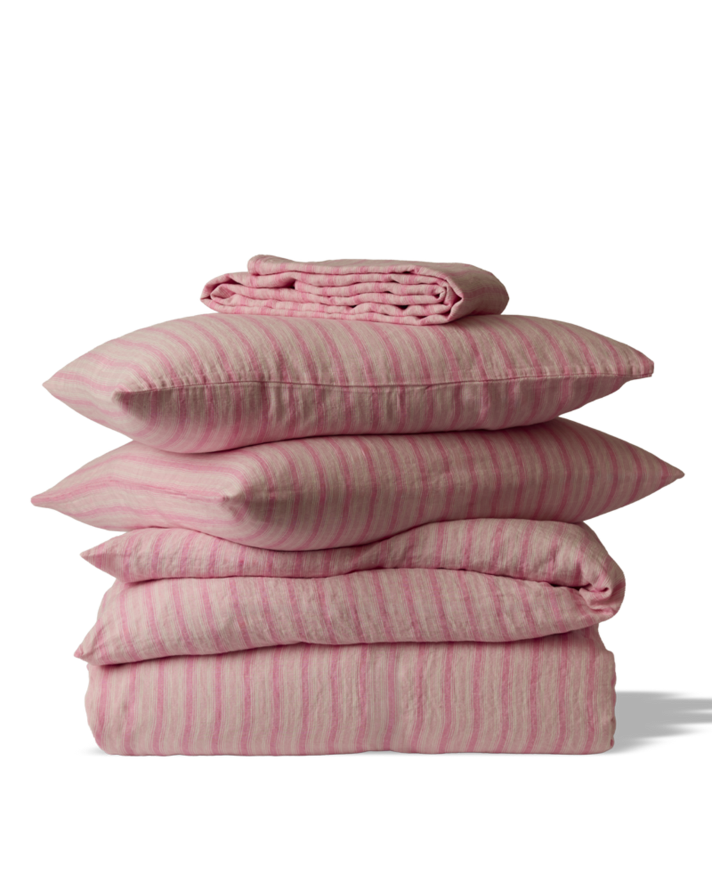 Merci - Housse De Couette En Lin Lavé - Rayures Trame Rose