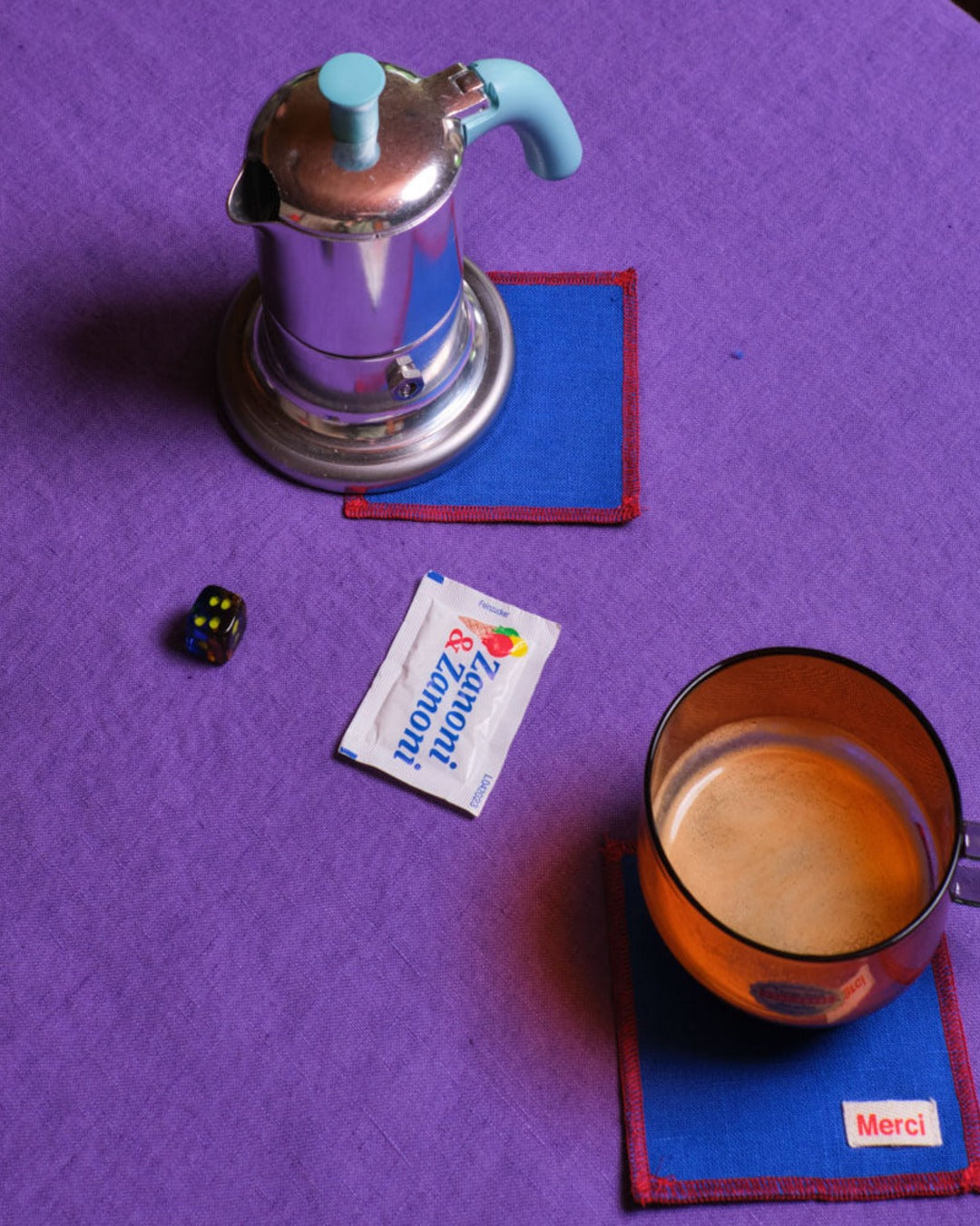 Merci - Set of 6 washed linen coasters - Cobalt Blue