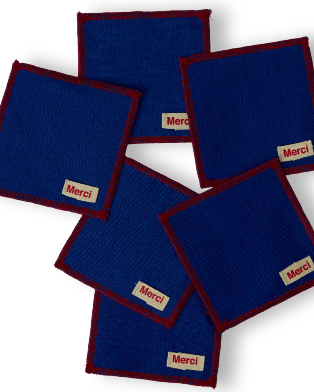 Merci - Set of 6 washed linen coasters - Cobalt Blue