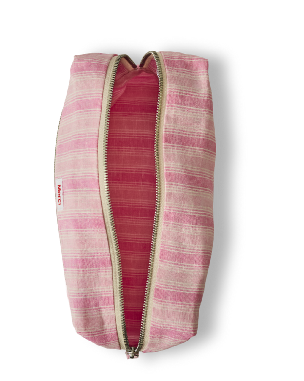 Merci - Trousse De Toilette En Lin Lavé - Rayures Trame Rose