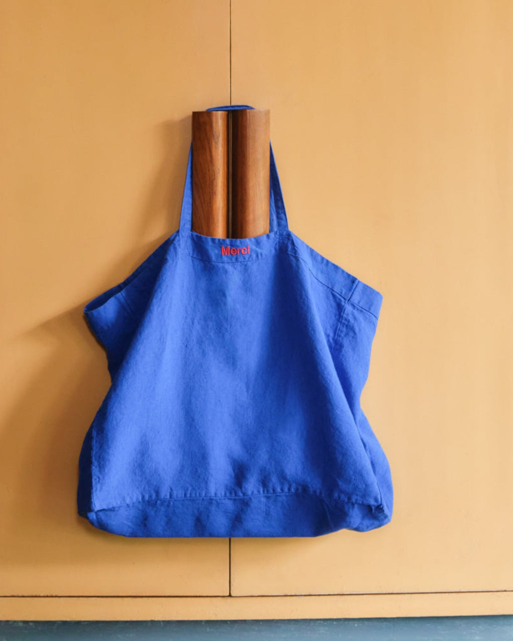 Merci - Washed linen Merci shopping bag - Blue Cobalt-60