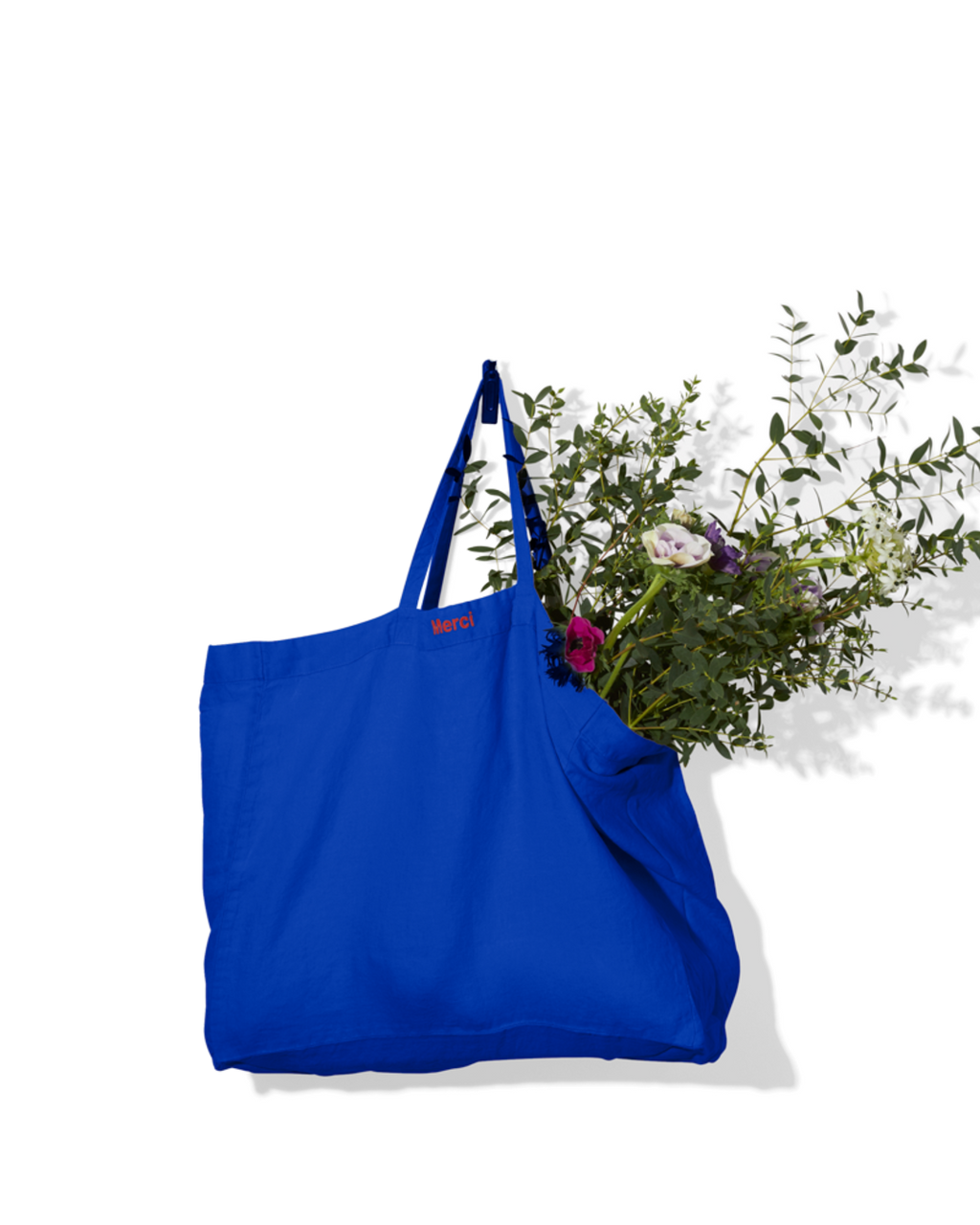 Merci - Washed linen Merci shopping bag - Blue Cobalt-60