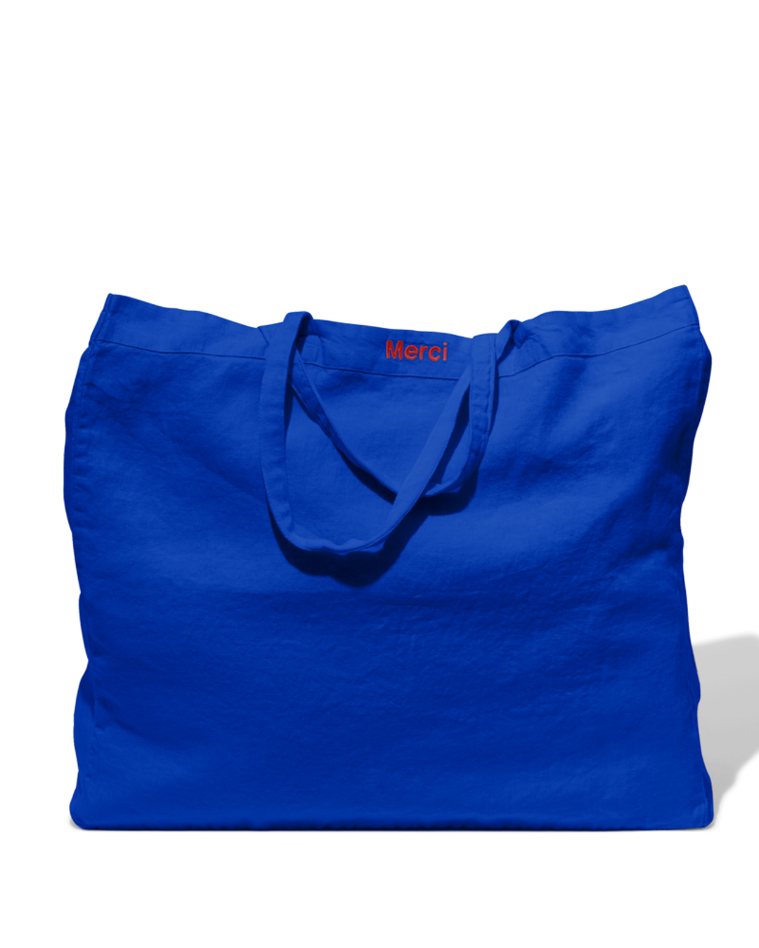 Merci - Washed linen Merci shopping bag - Blue Cobalt-60