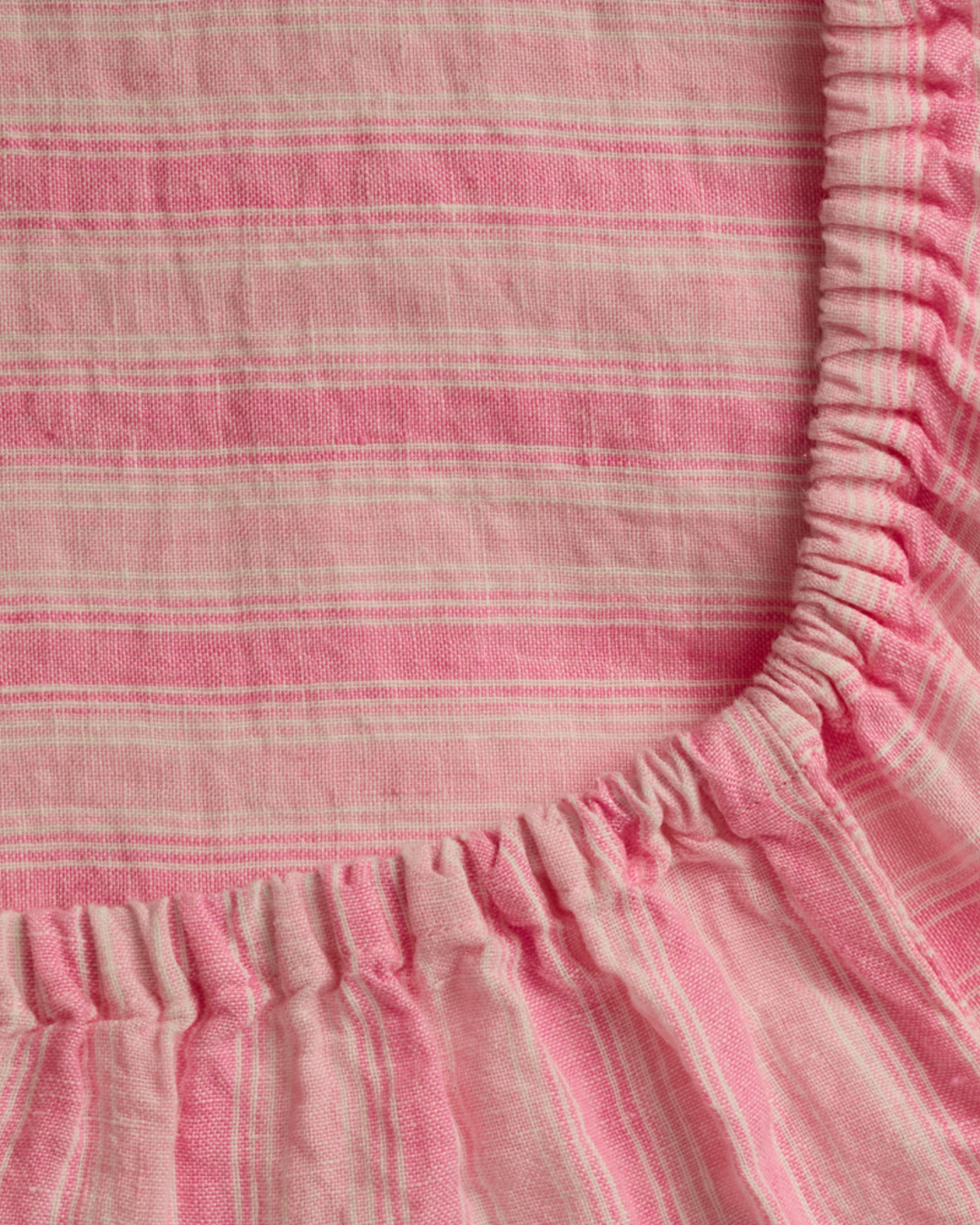 Merci - Drap Housse En Lin Lavé - Rayures Trame Rose