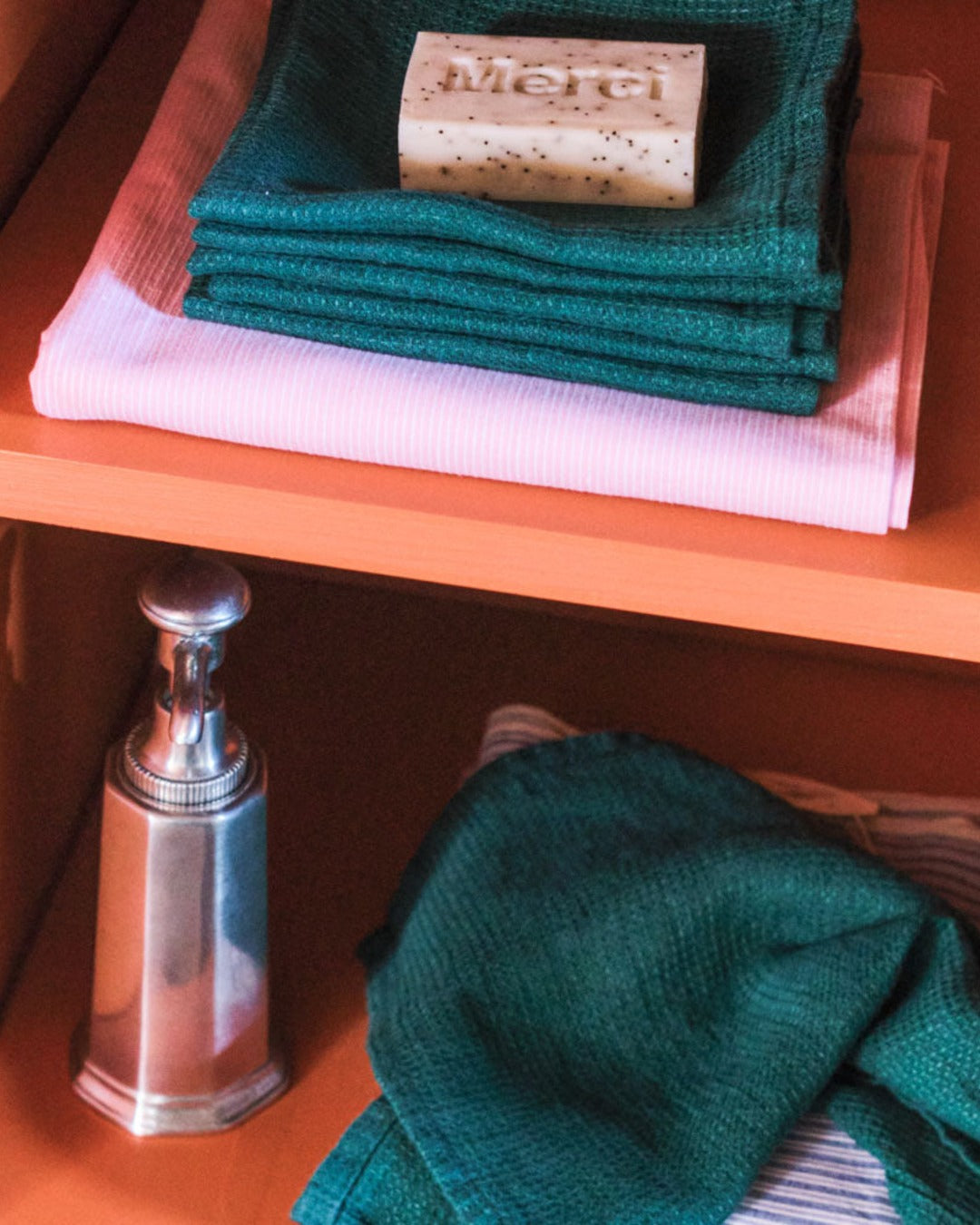 Merci - Serviette De Bain Invité En Lin - Vert Séquoia