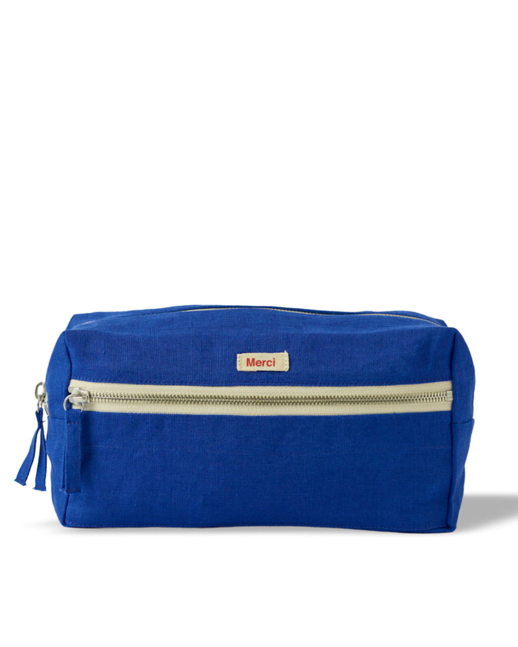 Merci - Trousse De Toilette En Lin Lavé - Bleu Cobalt 60