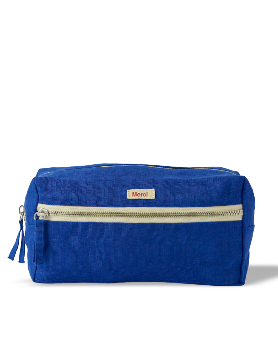 Merci - Trousse De Toilette En Lin Lavé - Bleu Cobalt 60