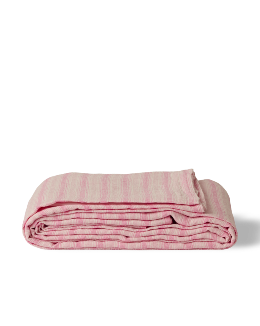 Merci - Washed linen flat sheet - Pink Weft Stripes