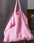 Merci - Cabas En Lin Lavé - Rayures Trame Rose