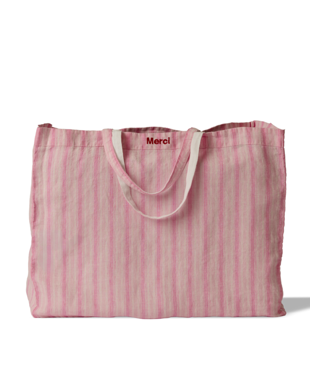 Merci - Cabas En Lin Lavé - Rayures Trame Rose