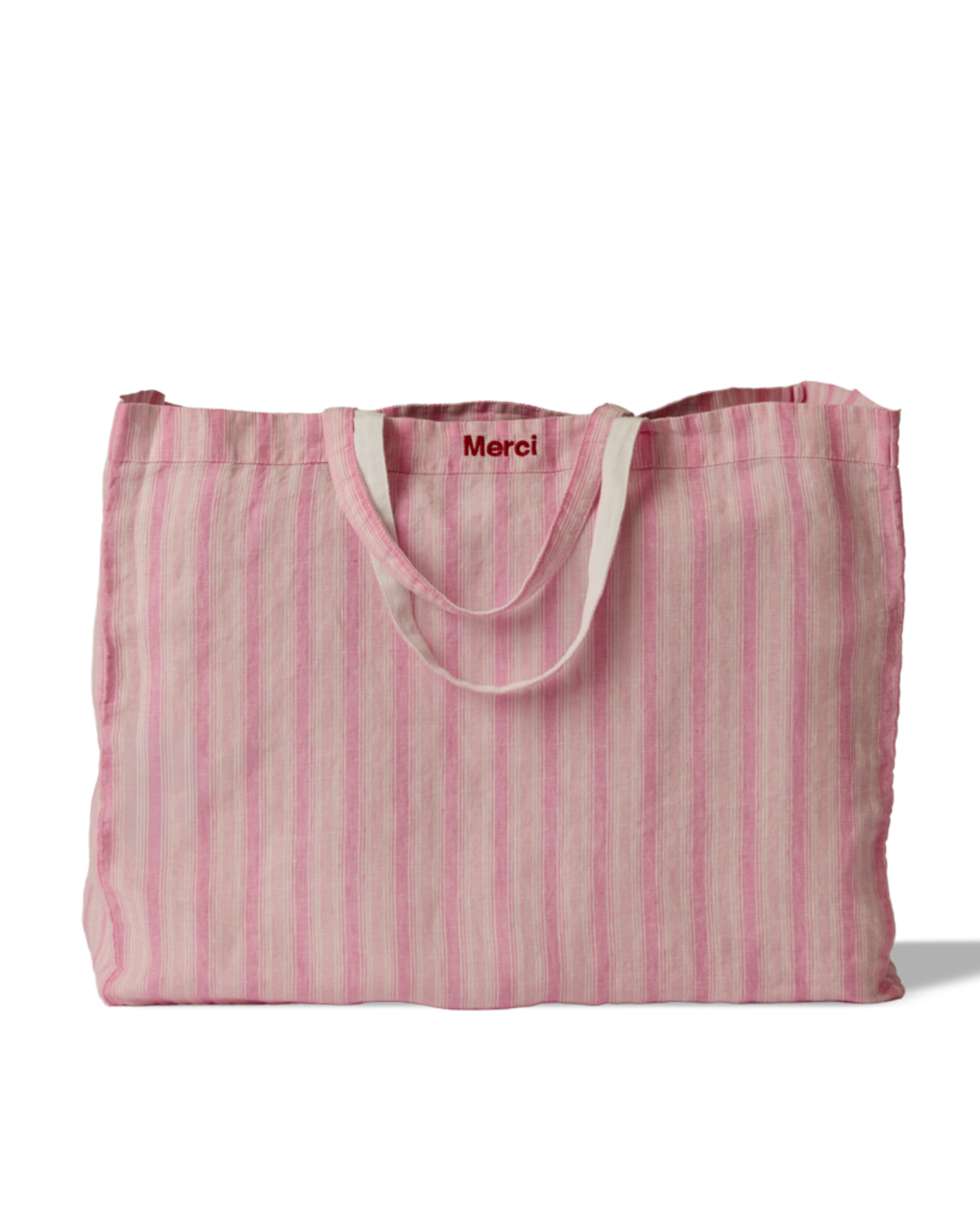 Merci - Washed linen Merci shopping bag - Pink Weft Stripes