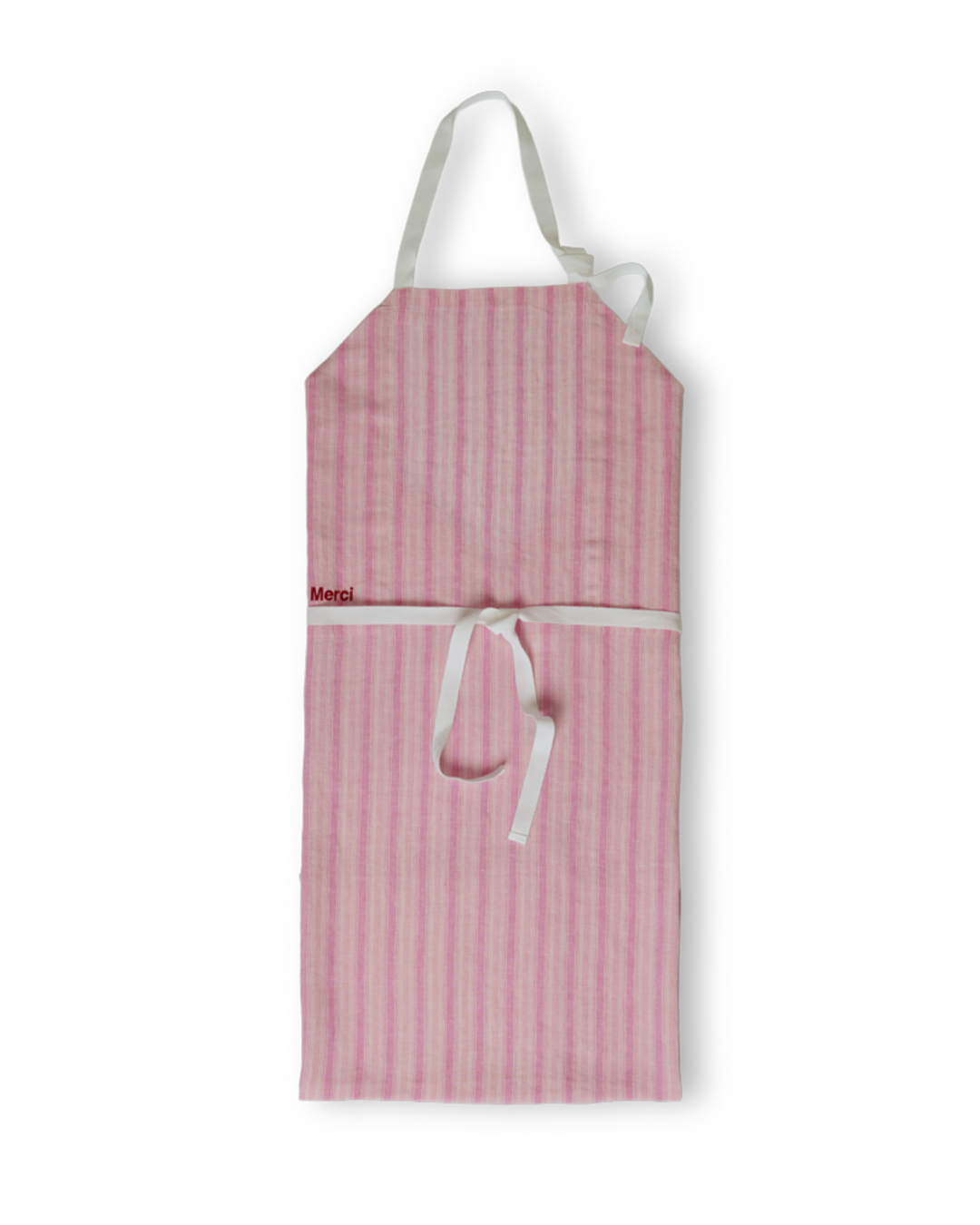 Merci - Tablier En Lin Lavé - Rayures Trame Rose