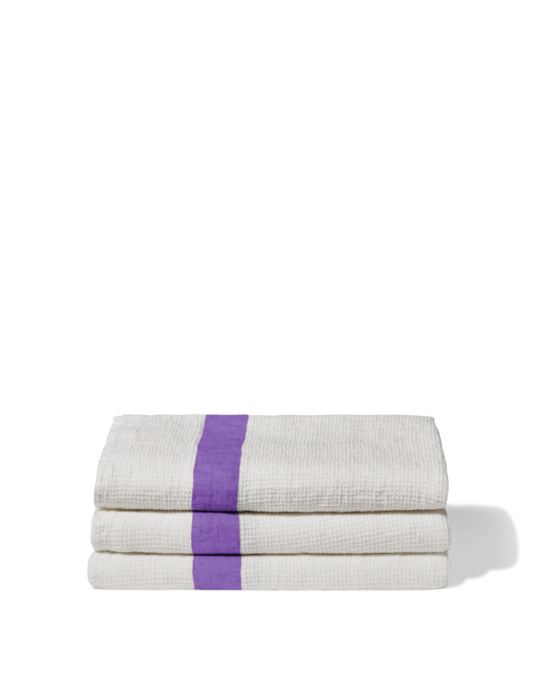 Merci - Serviette De Bain En Lin Nid D'Abeille - Bande Violet Orage