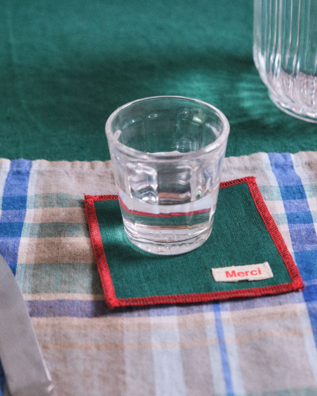 Merci - Set of 6 washed linen coasters - Sequoia Green