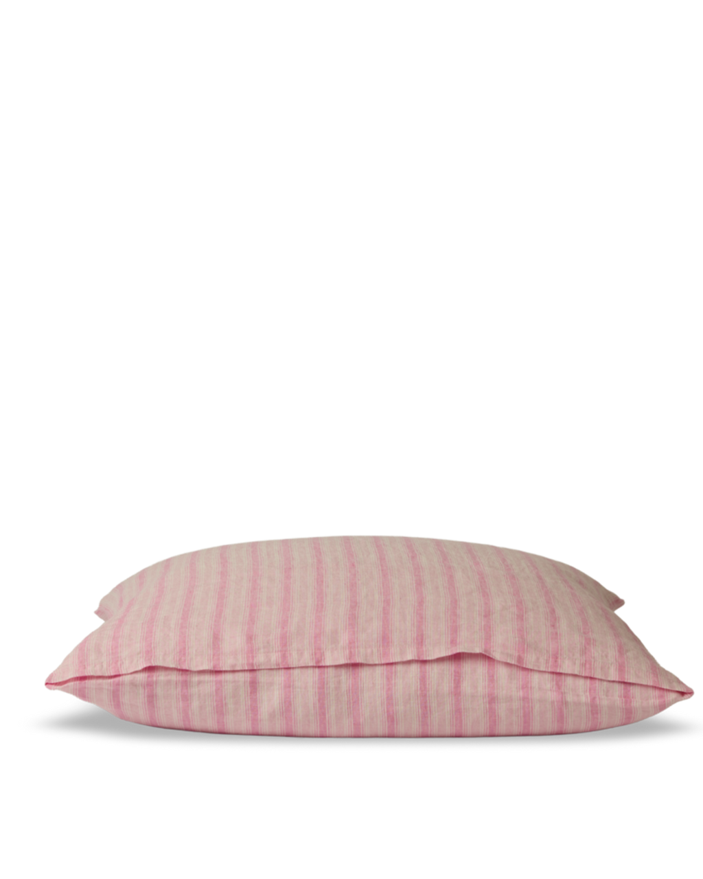 Merci - Taie D'Oreiller En Lin Lavé - Rayures Trame Rose