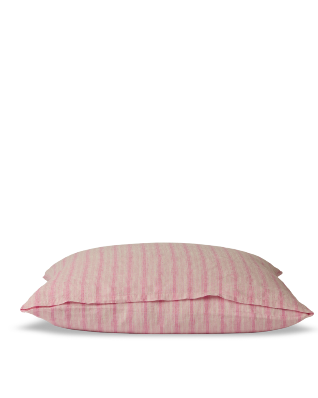 Merci - Taie D'Oreiller En Lin Lavé - Rayures Trame Rose