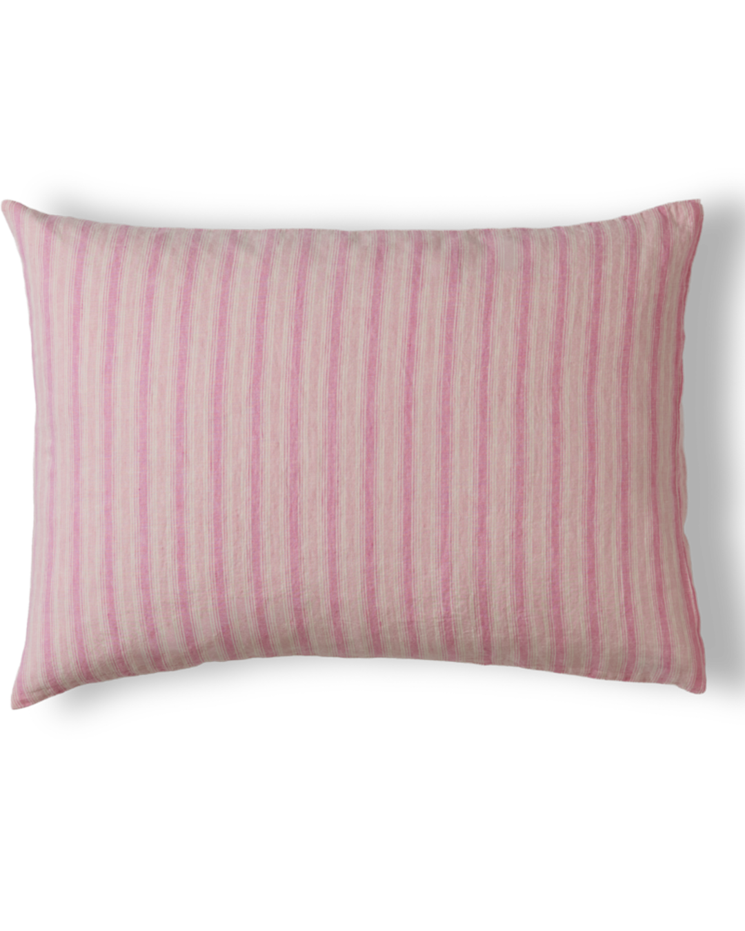 Merci - Taie D'Oreiller En Lin Lavé - Rayures Trame Rose