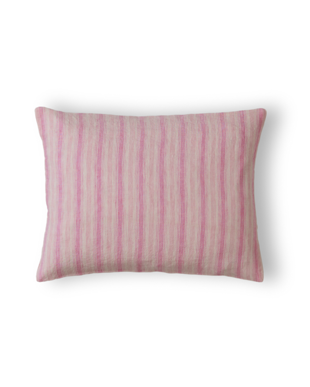 Merci - Taie D'Oreiller En Lin Lavé - Rayures Trame Rose