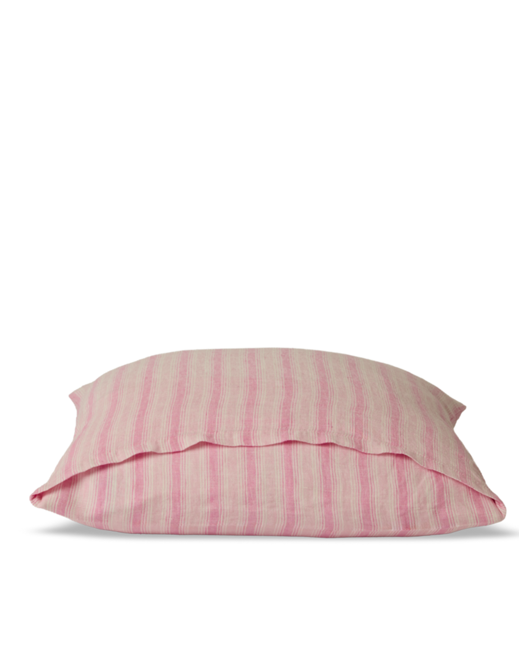 Merci - Taie D'Oreiller En Lin Lavé - Rayures Trame Rose