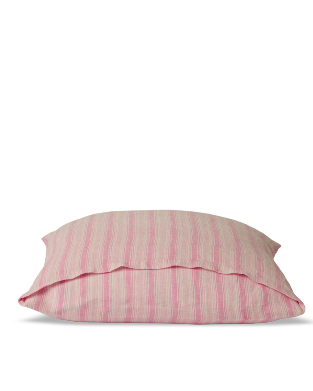 Merci - Taie D'Oreiller En Lin Lavé - Rayures Trame Rose