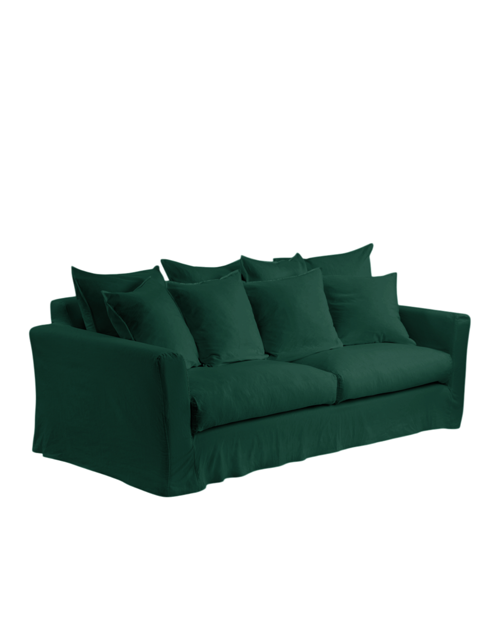 Housse de canapé convertible 3 places Merci Paris en tissu métis vert séquoia avec aspect froissé et coussins assortis