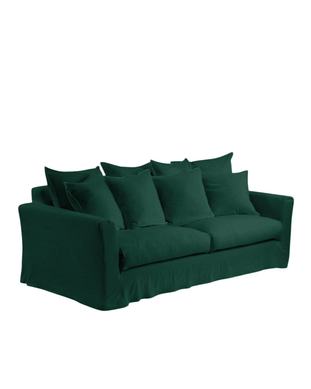 Housse de canapé convertible 3 places Merci Paris en tissu métis vert séquoia avec aspect froissé et coussins assortis