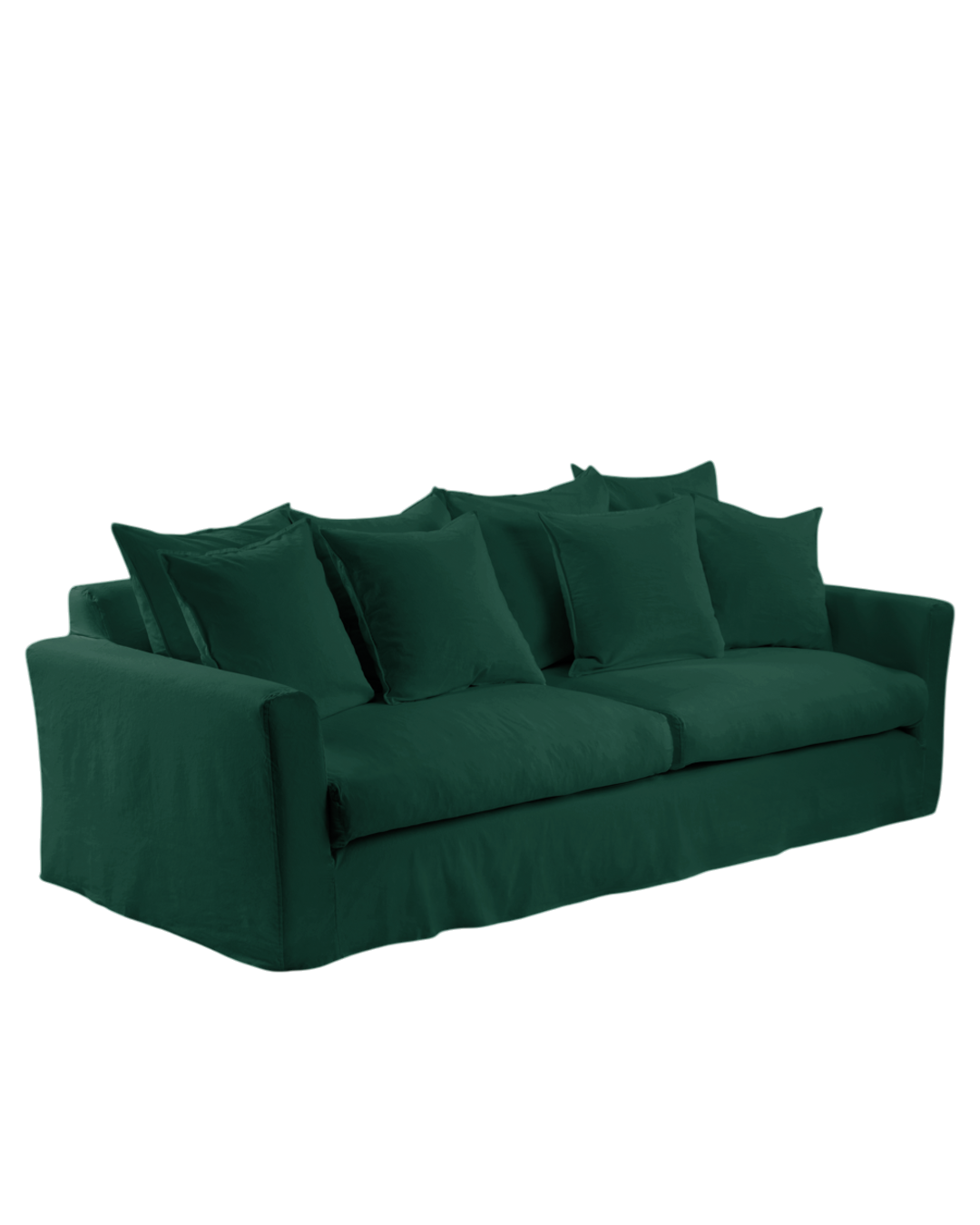 Housse de canapé Merci Paris en tissu vert séquoia avec un aspect froissé naturel et des coussins surpiqués