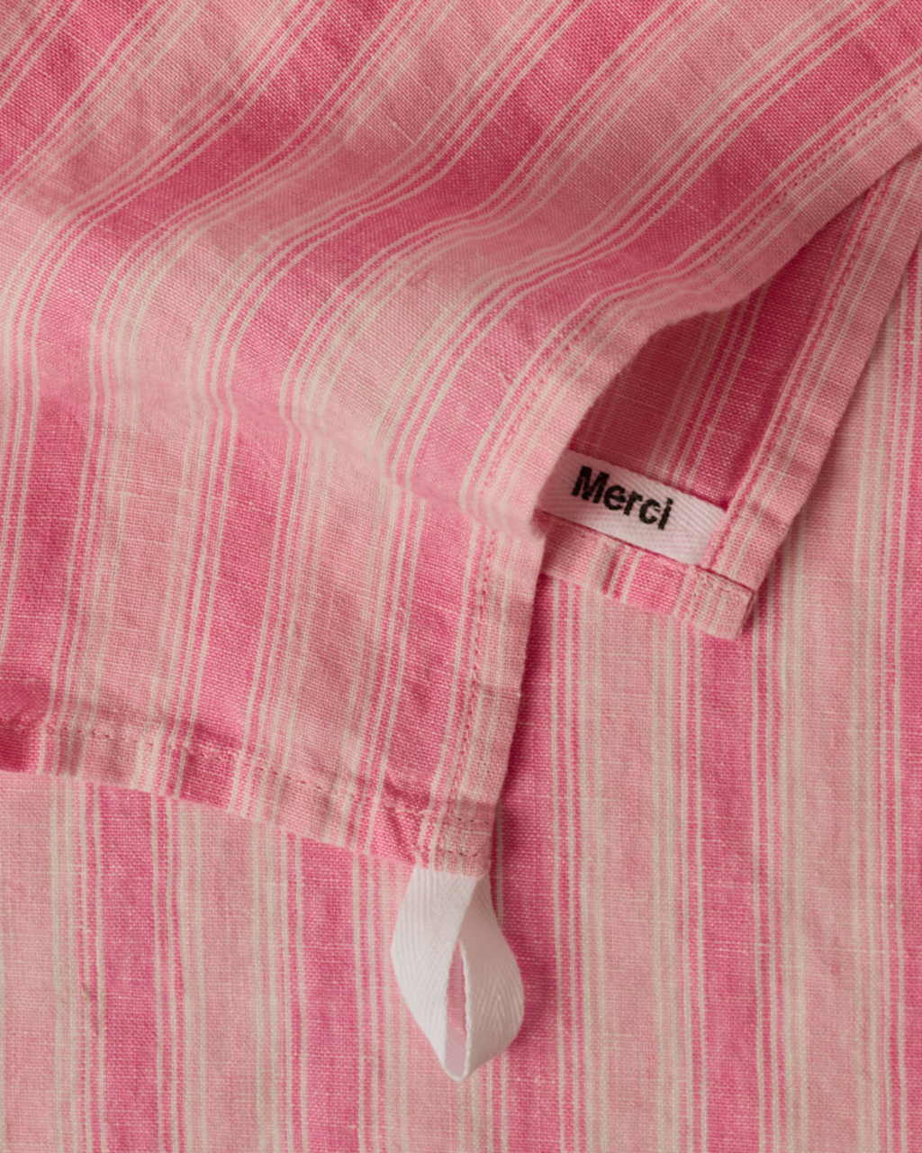 Merci - Washed linen tea towel - Pink Weft Stripes