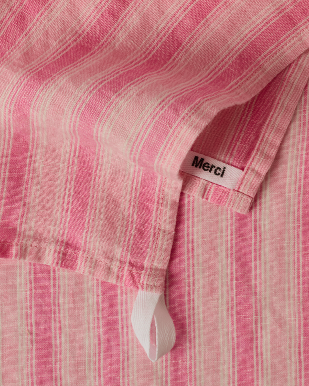 Merci - Washed linen tea towel - Pink Weft Stripes
