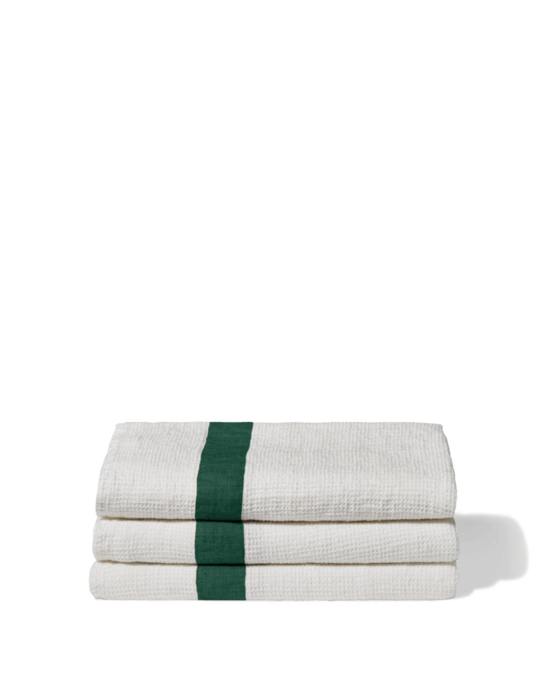 Merci - Serviette De Bain En Lin Nid D'Abeille - Bande Vert Séquoia