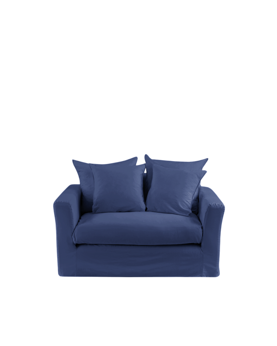 Housse de canapé convertible Merci Paris en tissu bleu pacifique avec aspect froissé naturel et coussins assortis