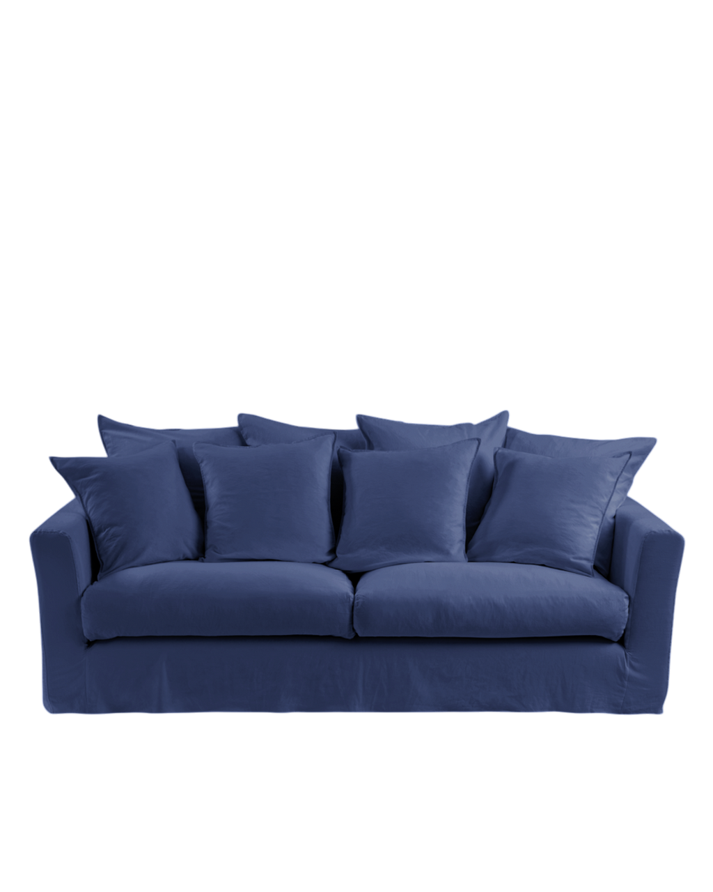 Housse de canapé convertible 3 places Merci Paris en tissu bleu pacifique avec aspect froissé et coussins assortis