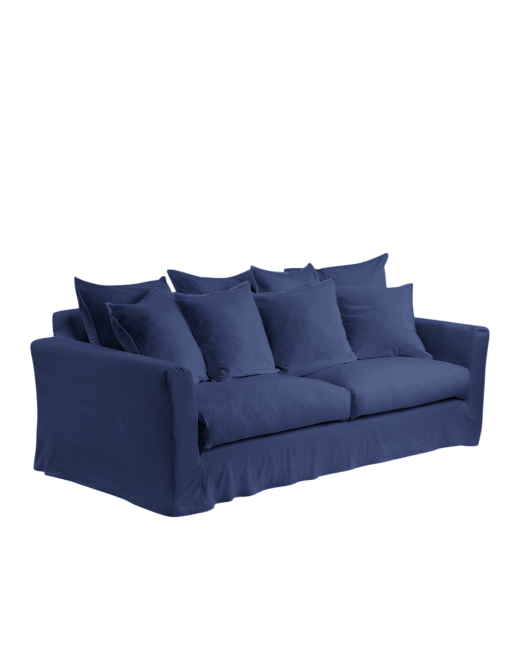 Housse de canapé convertible 3 places Merci Paris en tissu bleu pacifique avec aspect froissé naturel et coussins