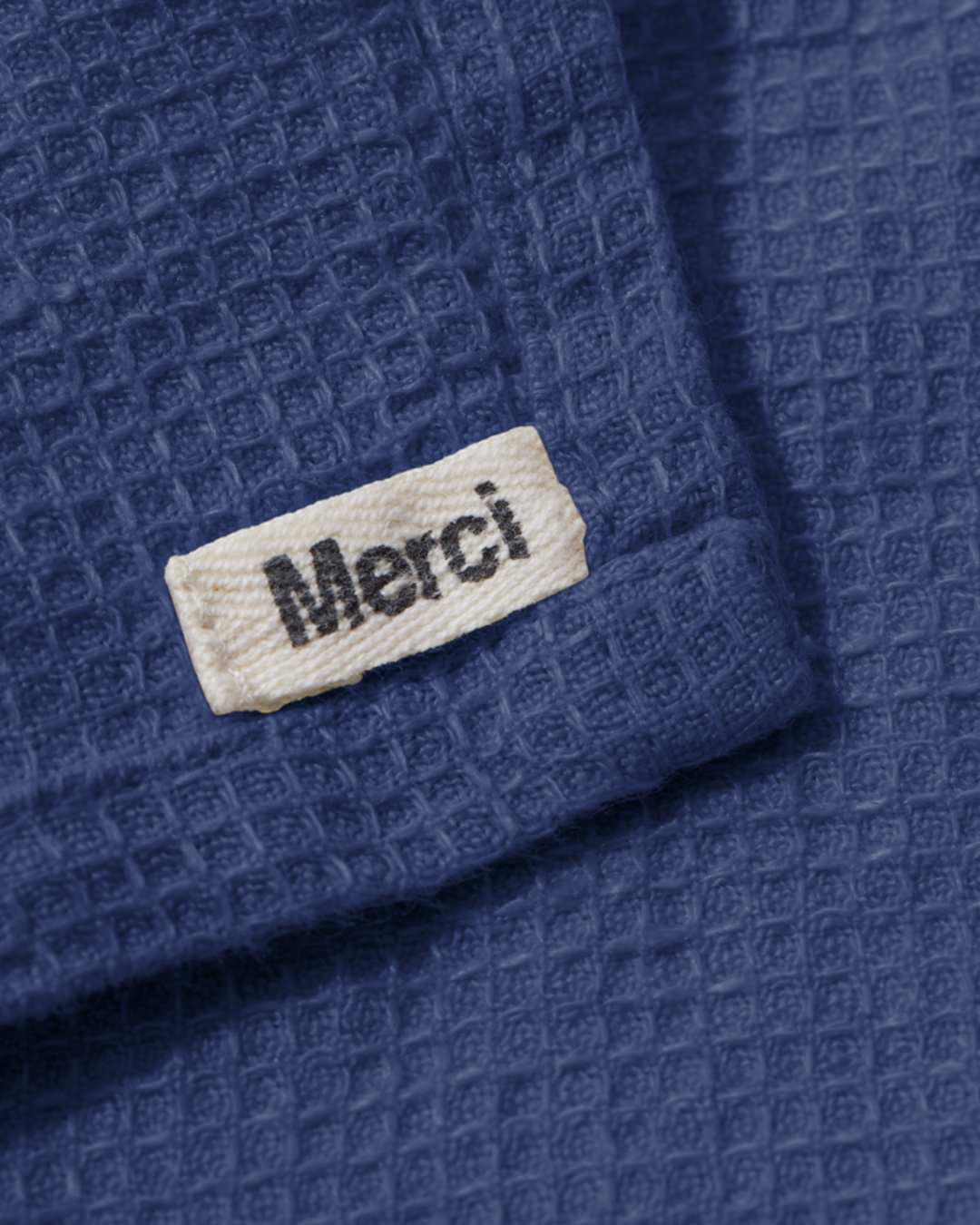 Merci - Serviette De Bain En Lin Nid D'Abeille - Bleu Pacifique