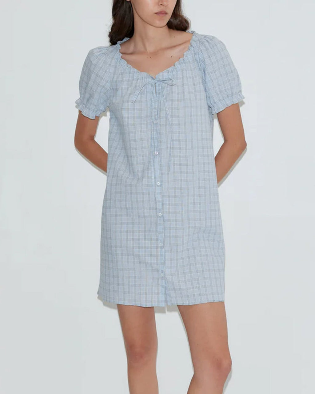 Deiji Studio - Short Buttoned Dress - Checks Blue
