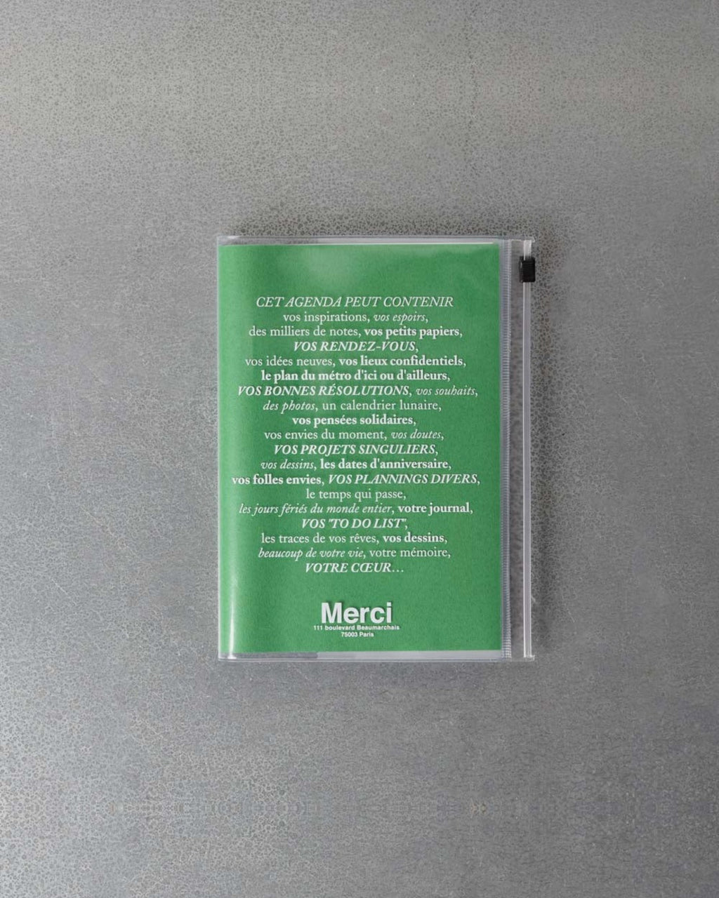 Merci - Agenda Oct. 2026 Déc. 2027 - Vert