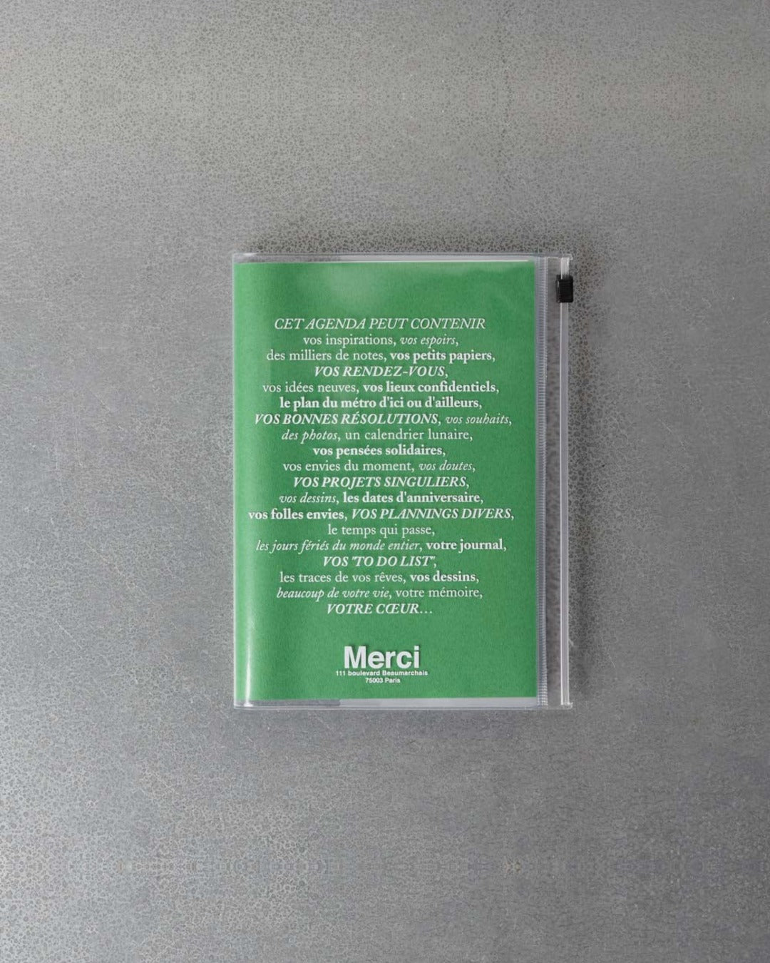 Merci - Agenda Oct. 2026 Déc. 2027 - Vert