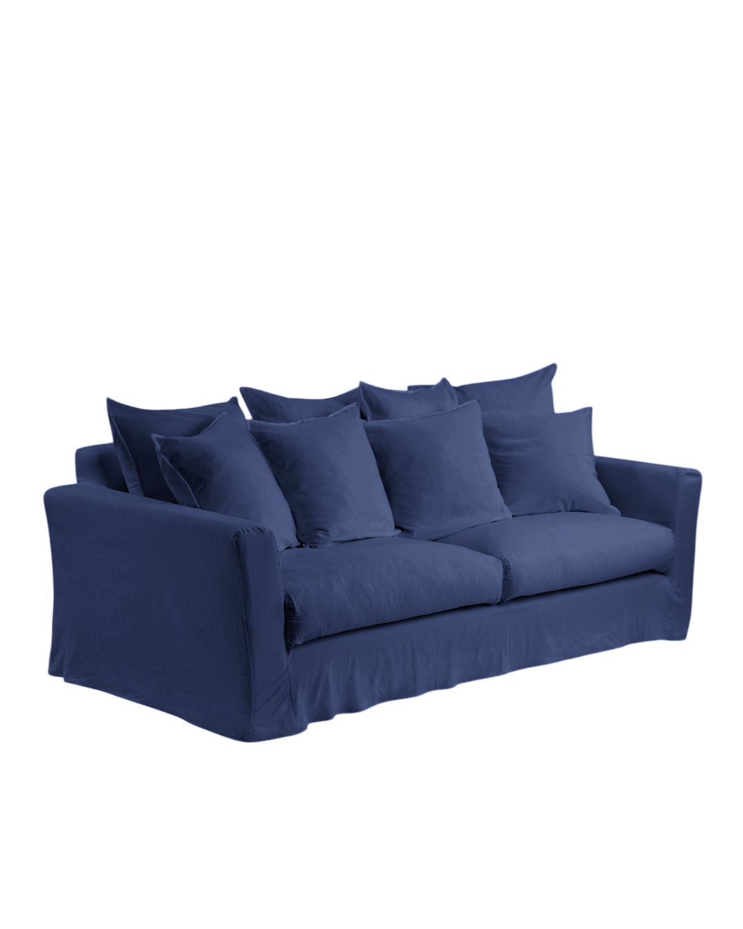 Canapé convertible 3 places Merci Paris bleu pacifique au design loose avec nombreux coussins en plumes