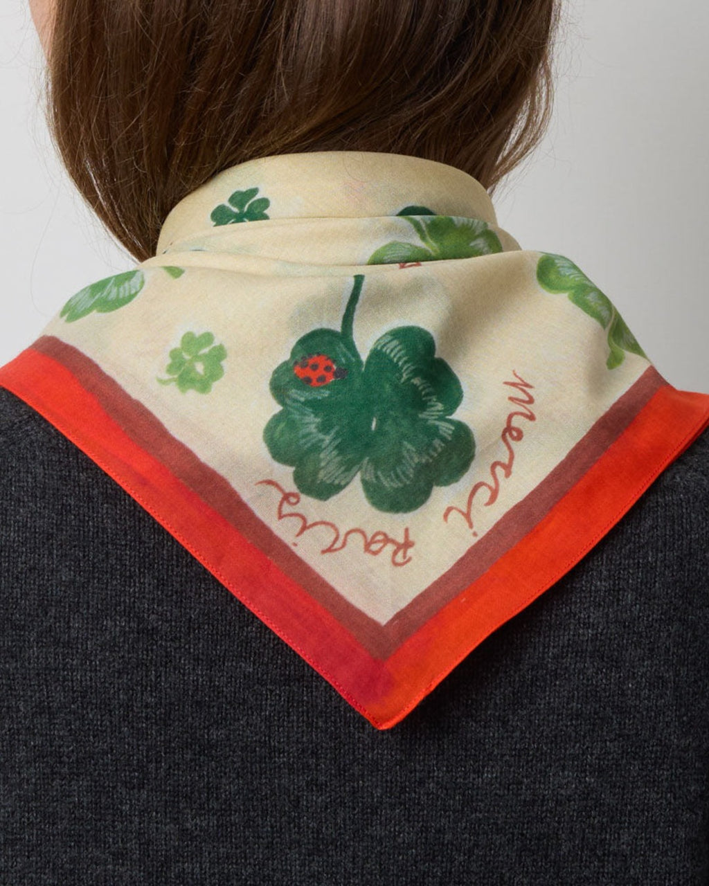 Merci - Bandana Trèfles - Ecru Rouge & Vert