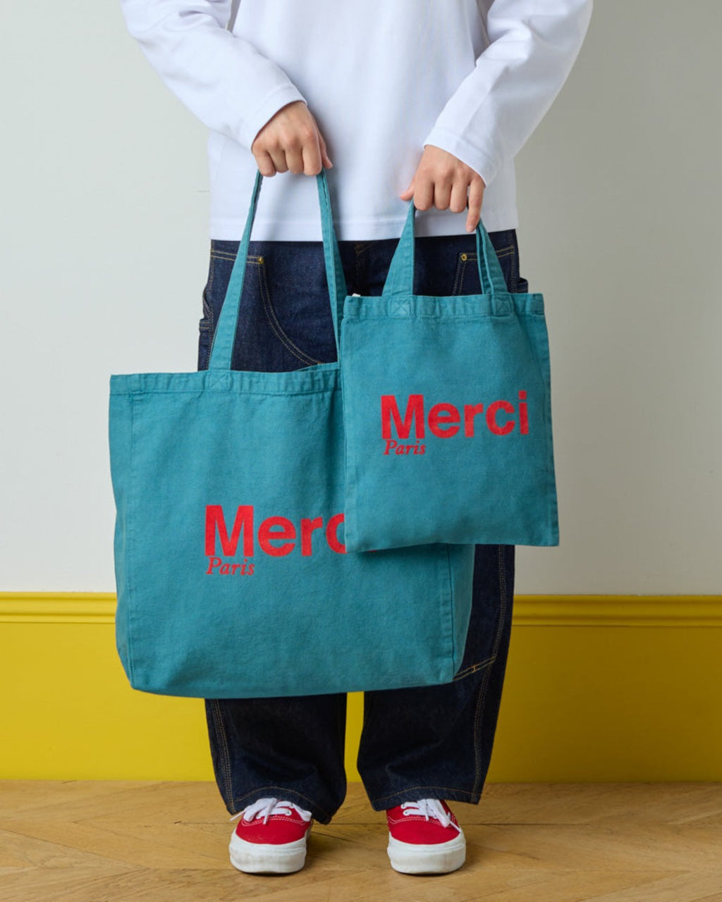 Merci - Cotton Tote Bag - Blue & Red