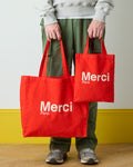 Merci - Tote Bag En Coton - Rouge & Ecru