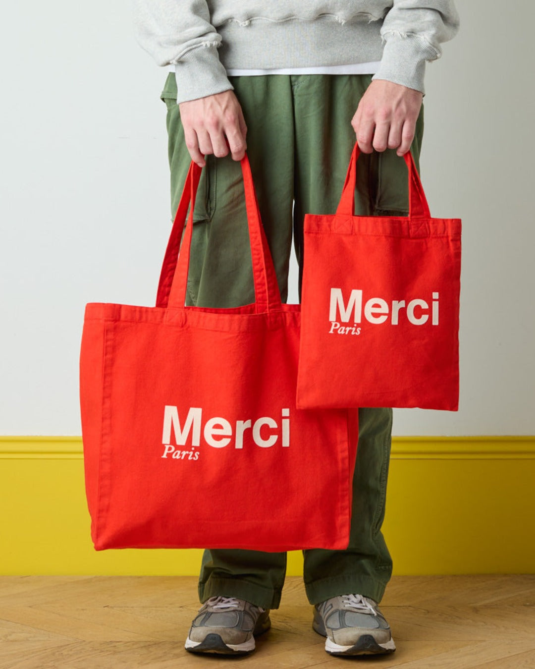 Merci - Tote Bag En Coton - Rouge & Ecru