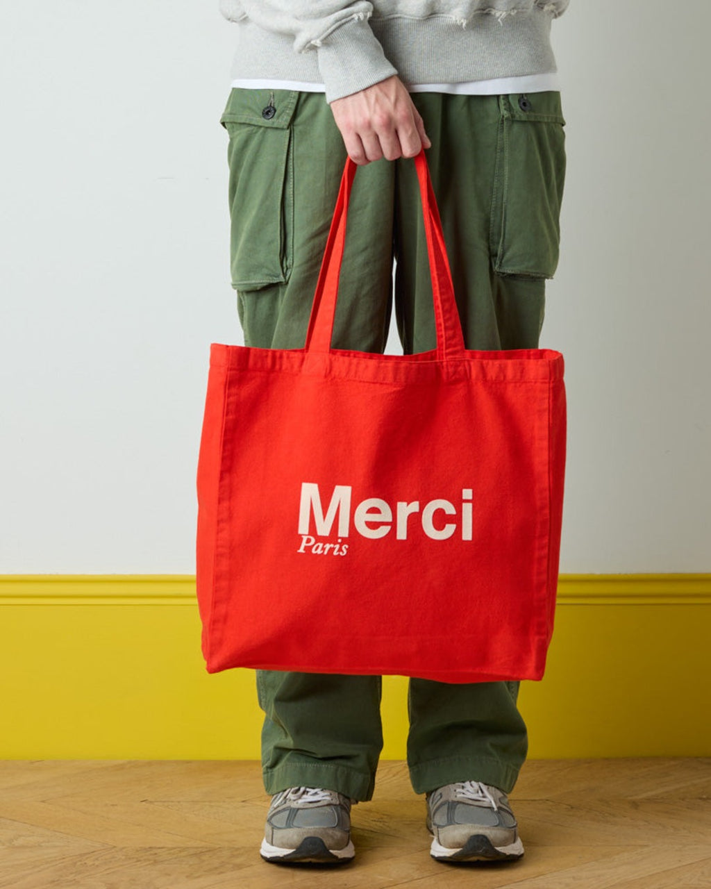 Merci - Tote Bag En Coton - Rouge & Ecru