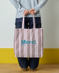 Merci - Hickory Cotton Tote Bag - Blue stripes
