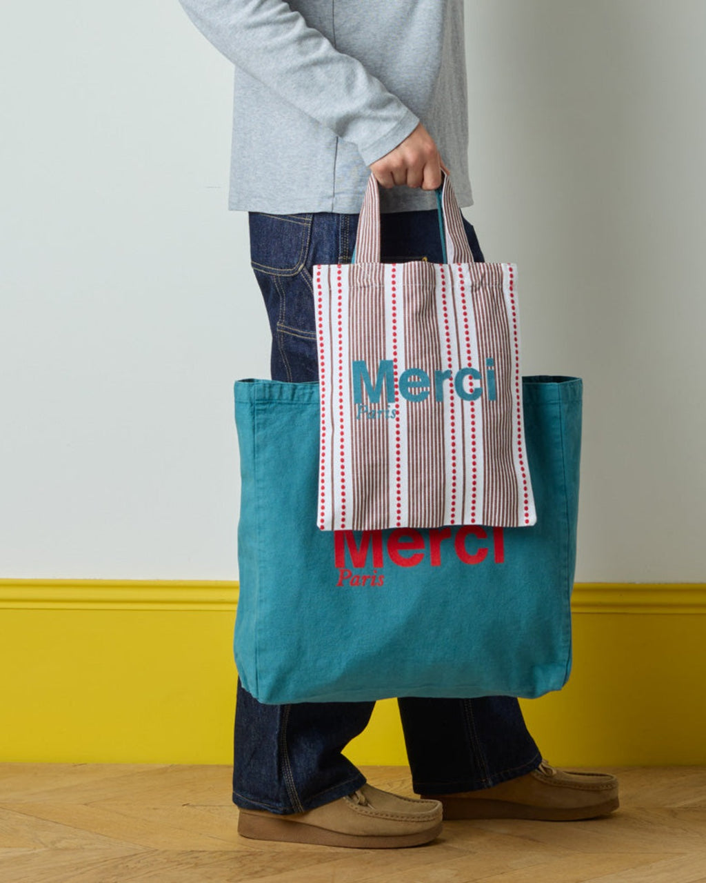 Merci - Hickory Cotton Tote Bag - Blue stripes
