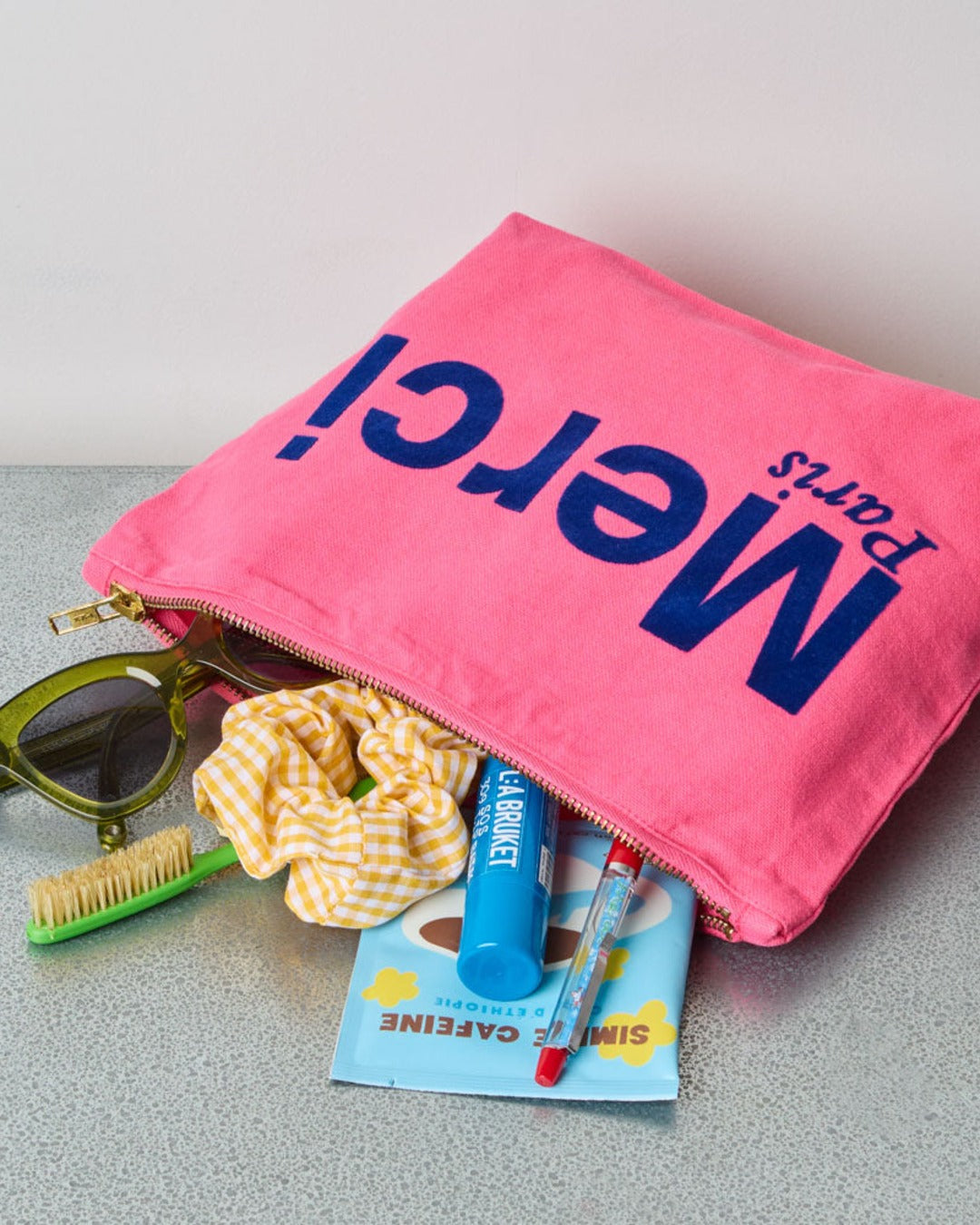 Merci - Cotton pouch - Pink & Blue