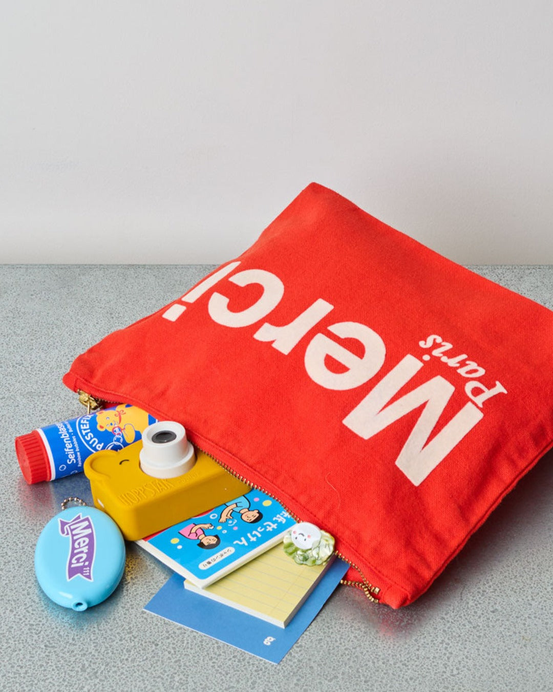 Merci - Cotton pouch - Red & Ecru