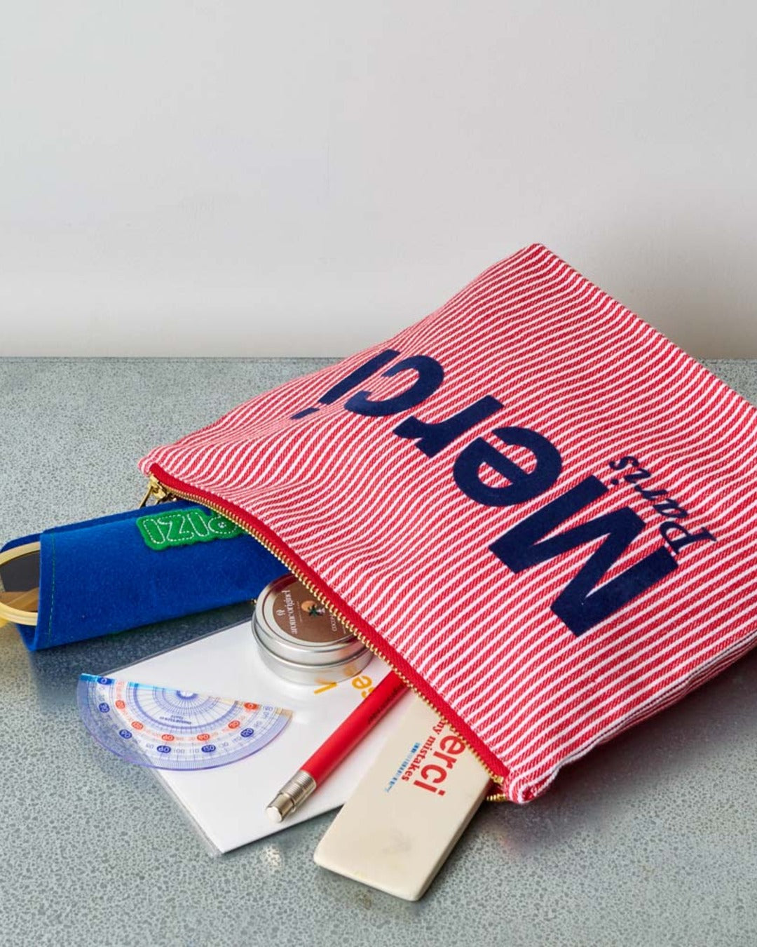 Merci - Pochette En Coton Hickory - Rouge